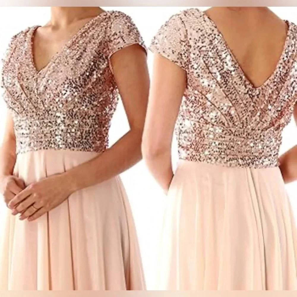 Ma cloth women short Mother of bride dreses cap sleeve bridesmaids sequin